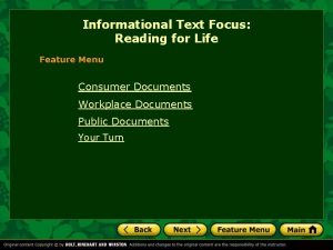 Informational Text Focus Reading for Life Feature Menu