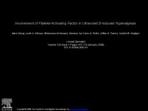 Involvement of PlateletActivating Factor in Ultraviolet BInduced Hyperalgesia