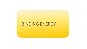 BINDING ENERGY Contents Binding Energy Mass Defect Packing