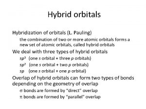 Hybrid orbitals Hybridization of orbitals L Pauling the