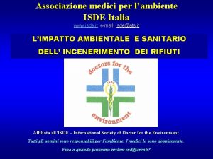 Associazione medici per lambiente ISDE Italia www isde