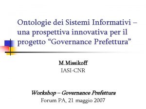 Ontologie dei Sistemi Informativi una prospettiva innovativa per