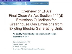 Overview of EPAs Final Clean Air Act Section