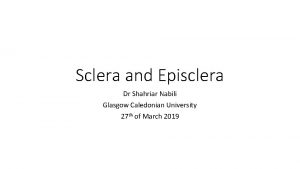 Sclera and Episclera Dr Shahriar Nabili Glasgow Caledonian