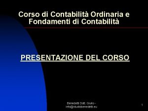 Corso di Contabilit Ordinaria e Fondamenti di Contabilit