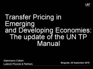 Transfer Pricing in Emerging and Developing Economies The