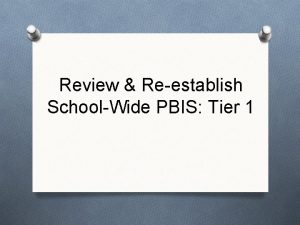 Review Reestablish SchoolWide PBIS Tier 1 Objectives O