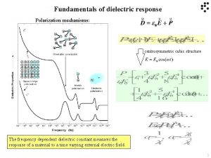 Fundamentals of dielectric response Polarization mechanisms centrosymmetric cubic