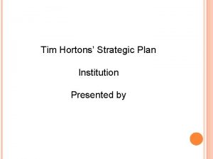 Tim Hortons Strategic Plan Institution Presented by INTRODUCTION