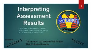 1 Interpreting Assessment Results CALIFORNIA ASSESSMENT OF STUDENT