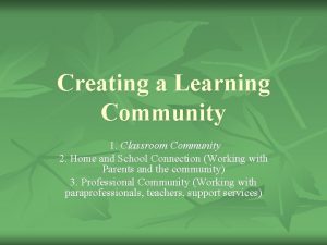 Creating a Learning Community 1 Classroom Community 2