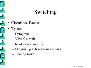 Switching Circuit vs Packet Types Datagram Virtual circuit