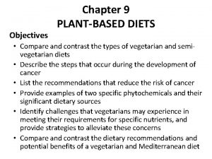 Objectives Chapter 9 PLANTBASED DIETS Compare and contrast