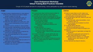 Zone Chairperson Workshop Virtual Training Best Practices Checklist