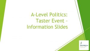 ALevel Politics Taster Event Information Slides What is