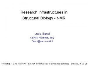 Research Infrastructures in Structural Biology NMR Lucia Banci