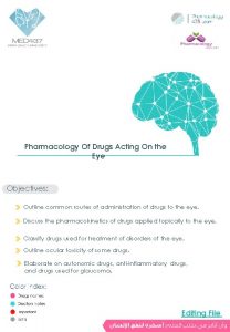 Pharmacology Of Drugs Acting On the Eye Objectives