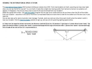 VIEWING THE INTERNATIONAL SPACE STATION The International Space