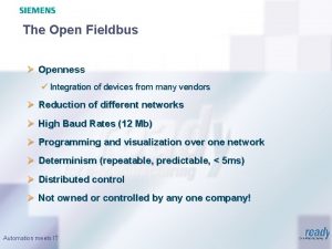 The Open Fieldbus Openness Integration of devices from