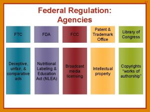2 1 Federal Regulation Agencies FTC FDA FCC
