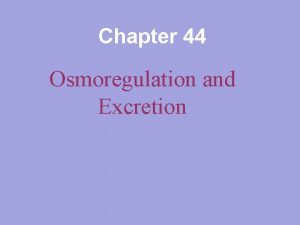 Chapter 44 Osmoregulation and Excretion Chapter 44 Osmoregulation