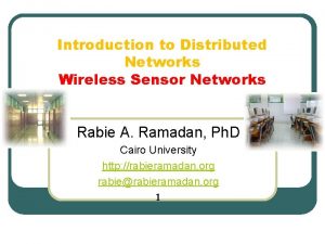 Introduction to Distributed Networks Wireless Sensor Networks Rabie