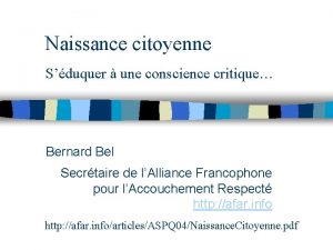 Naissance citoyenne Sduquer une conscience critique Bernard Bel