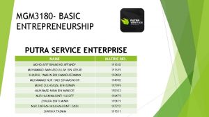 MGM 3180 BASIC ENTREPRENEURSHIP PUTRA SERVICE ENTERPRISE NAME