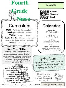 Fourth Grade News March 24 Welcome Elementary School