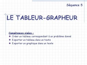 Squence 5 LE TABLEURGRAPHEUR Comptences vises Crer un