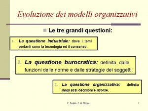 Evoluzione dei modelli organizzativi n Le tre grandi