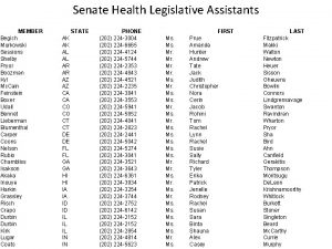 Senate Health Legislative Assistants MEMBER Begich Murkowski Sessions