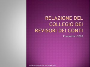 Preventivo 2020 Assemblea degli iscritti del 30 SETTEMBRE