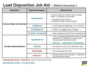 Lead Disposition Job Aid Effective November 3 Disposition