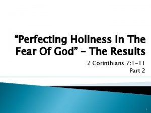 Perfecting Holiness In The Fear Of God The