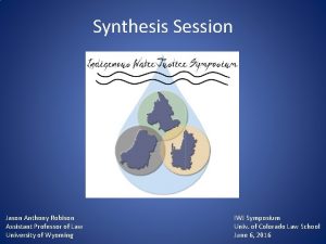 Synthesis Session Jason Anthony Robison Assistant Professor of