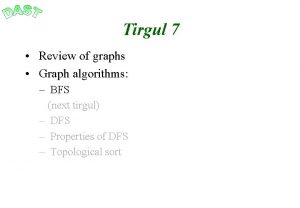 Tirgul 7 Review of graphs Graph algorithms BFS