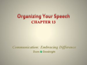 Organizing Your Speech CHAPTER 13 Communication Embracing Difference