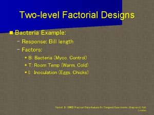 Twolevel Factorial Designs n Bacteria Example Response Bill