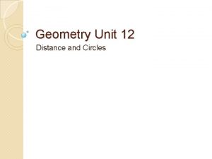 Geometry Unit 12 Distance and Circles Distance and