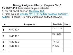 Biology Assignment Record Keeper Ch 10 Th 1117