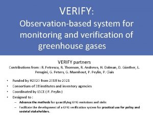 VERIFY Observationbased system for monitoring and verification of