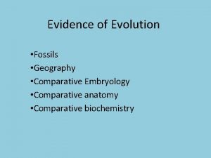 Evidence of Evolution Fossils Geography Comparative Embryology Comparative