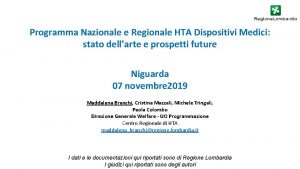 Programma Nazionale e Regionale HTA Dispositivi Medici stato