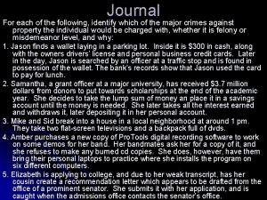 Journal For each of the following identify which
