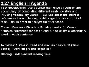 227 English II Agenda TSW develop their use