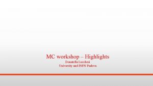 MC workshop Highlights Donatella Lucchesi University and INFN