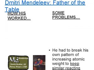 Dmitri Mendeleev Father of the Table SOME HOW