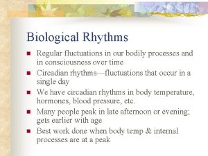 Biological Rhythms n n n Regular fluctuations in
