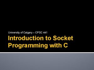 University of Calgary CPSC 441 Introduction to Socket